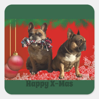 Französische Bulldogge Frohe Weihnachten Bulldog Quadratischer Aufkleber