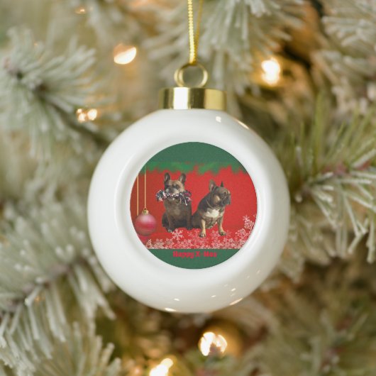 Französische Bulldogge Frohe Weihnachten Keramik Kugel-Ornament (Baum)