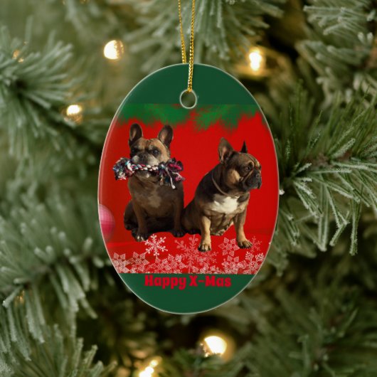 Französische Bulldogge Frohe Weihnachten Keramik Ornament (Baum)