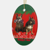 Französische Bulldogge Frohe Weihnachten Keramik Ornament (Links)