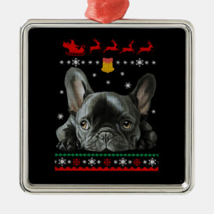Französische Bulldogge   Frohe Weihnachten mit Fre Ornament Aus Metall