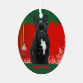 Französische Bulldogge Frohe Weihnachten Ornament Aus Metall (Vorderseite links)