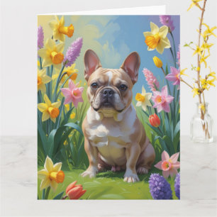 Französische Bulldogge Frühlingsblumen Malerei Karte