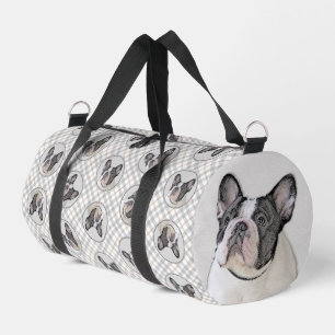 Französische Bulldogge Gemälde Weiß Schwarz Geflec Duffle Bag