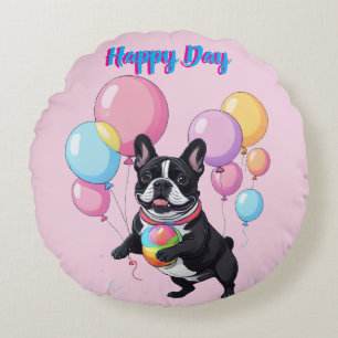 Französische Bulldogge Glücklicher Tag Französisch Rundes Kissen