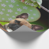 Französische Bulldogge Grünes Herz French Bulldog Geschenkpapier (Ecke)