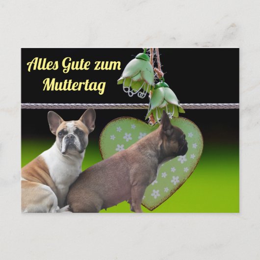 Französische Bulldogge Grünes Herz French Bulldog Postkarte (Vorderseite)