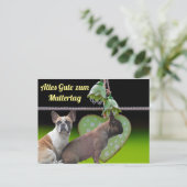 Französische Bulldogge Grünes Herz French Bulldog Postkarte (Stehend Vorderseite)