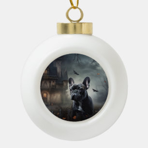 Französische Bulldogge Halloween Gruselig Keramik Kugel-Ornament
