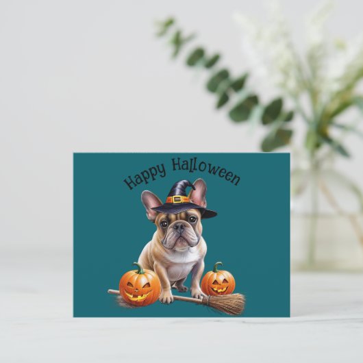 Französische Bulldogge Halloween Postkarte (Stehend Vorderseite)