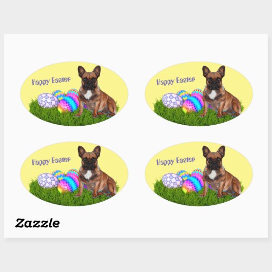 Französische Bulldogge Happy Easter Ovaler Aufkleber (Blatt)