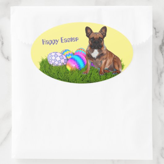 Französische Bulldogge Happy Easter Ovaler Aufkleber (Tasche)