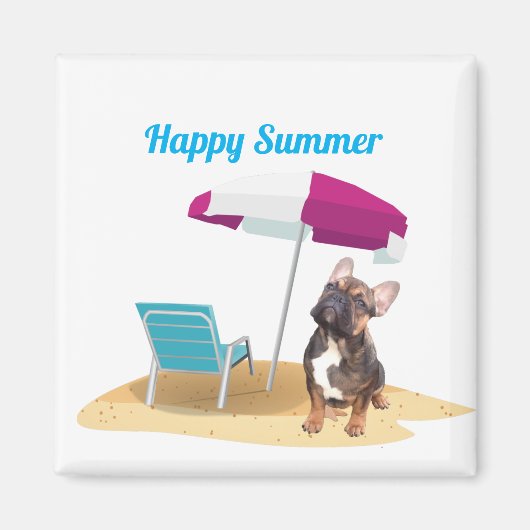 französische Bulldogge happy Summer Magnet (Vorne)