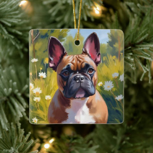 Französische Bulldogge   Haustiermalerei Hundekuns Keramikornament