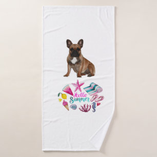 Französische Bulldogge Hello Summer French Bulldog Badehandtuch