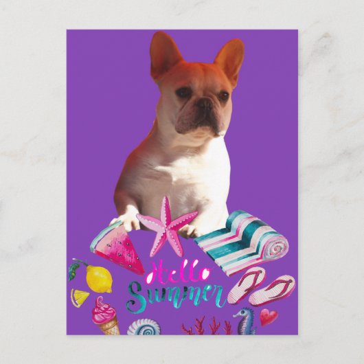 Französische Bulldogge Hello Summer French Bulldog Postkarte (Vorderseite)