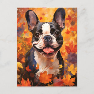 Französische Bulldogge Herbst Thanksgiving  Postkarte