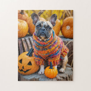 Französische Bulldogge Herbstkürbisse Puzzle