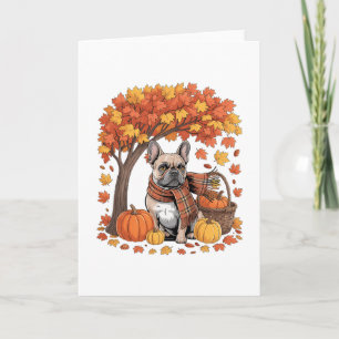 Französische Bulldogge Herbstschal Kürbis Herbstla Karte