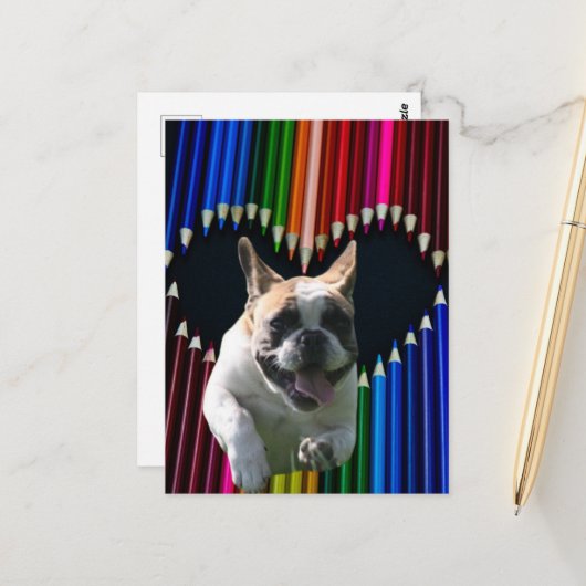 französische Bulldogge Herz French Bulldog Postkarte (Vorderseite/Rückseite Beispiel)