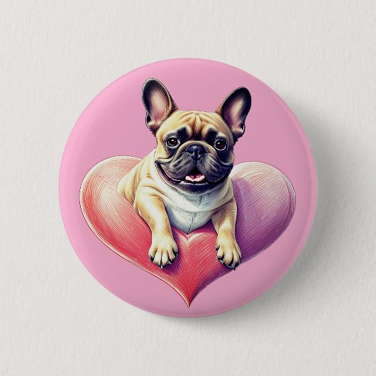 Französische Bulldogge Herz Muttertag Button (Vorderseite)