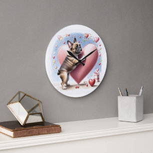 Französische Bulldogge Herzsprung French Bulldog  Große Wanduhr