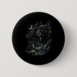 Französische Bulldogge heult zum Mond vintage 90er Button