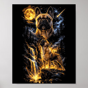 Französische Bulldogge heult zum Mond Vintage Lust Poster