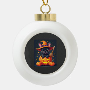 Französische Bulldogge Hexe Kürbis Halloween Männe Keramik Kugel-Ornament
