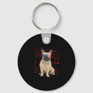 Französische Bulldogge Hund Amerikanische Flagge 4 Schlüsselanhänger