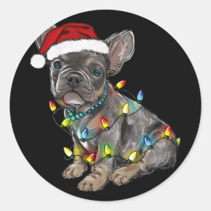 Französische Bulldogge Hund Weihnachtsbeleuchtung Runder Aufkleber