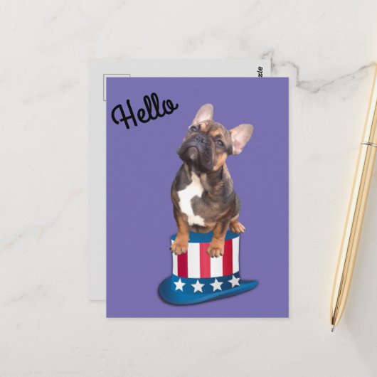 Französische Bulldogge Hut French Bulldog  Postkarte (Vorderseite/Rückseite Beispiel)