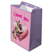 Französische Bulldogge i love Valentinstag  Mittlere Geschenktüte (Rückseite Schrägansicht)