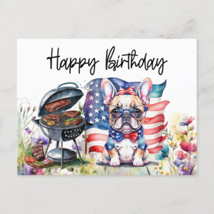 Französische Bulldogge im Blumenfeld Geburtstag Postkarte