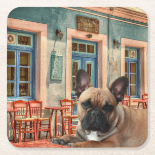  französische Bulldogge im Cafe French Bulldog  Rechteckiger Pappuntersetzer