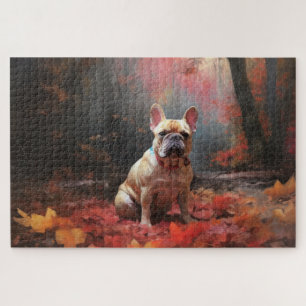 Französische Bulldogge im Herbstlaubfall inspirier Puzzle
