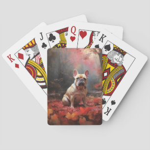 Französische Bulldogge im Herbstlaubfall inspirier Spielkarten