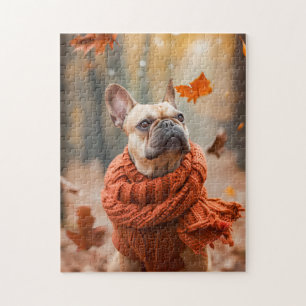 Französische Bulldogge im Herbstwald Puzzle