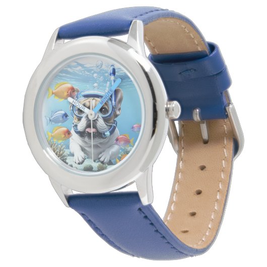 Französische Bulldogge im Meer Armbanduhr (Schrägansicht)