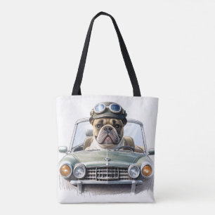 Französische Bulldogge im Oldtimer Vatertag Tasche