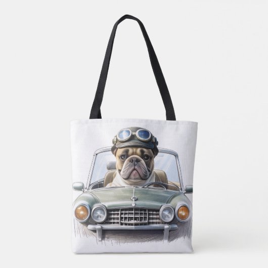 Französische Bulldogge im Oldtimer Vatertag Tasche (Rückseite)