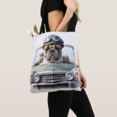 Französische Bulldogge im Oldtimer Vatertag Tasche (Von Nahem)