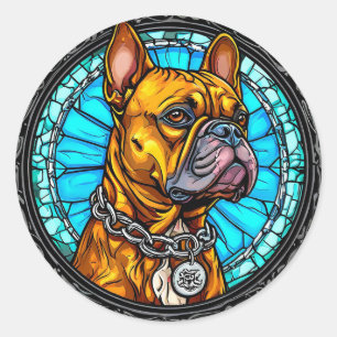 Französische Bulldogge im Ornament-Design Runder Aufkleber
