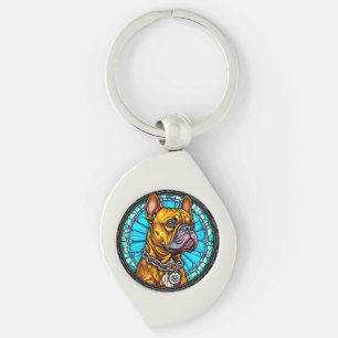 Französische Bulldogge im Ornament-Design Schlüsselanhänger