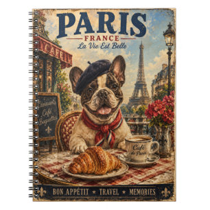 Französische Bulldogge im Pariser Café – Vintage-R Notizblock