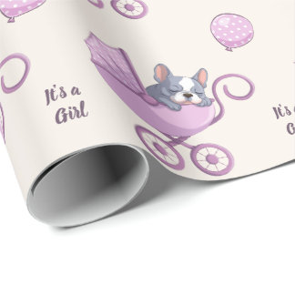 Französische Bulldogge im Roller Pink Mädchen Baby Geschenkpapier