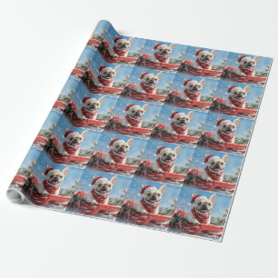 Französische Bulldogge im Schlitten Lass es schnei Geschenkpapier