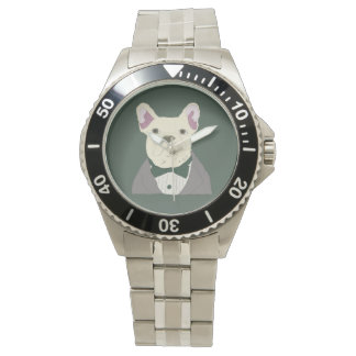 Französische Bulldogge im Smoking Armbanduhr