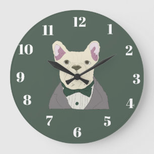Französische Bulldogge im Smoking Große Wanduhr