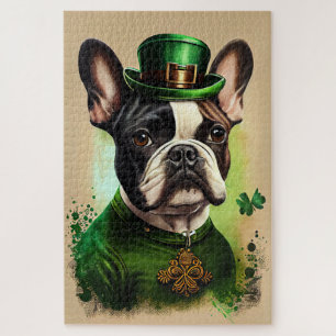 Französische Bulldogge im St. Patrick's Day Kleid Puzzle